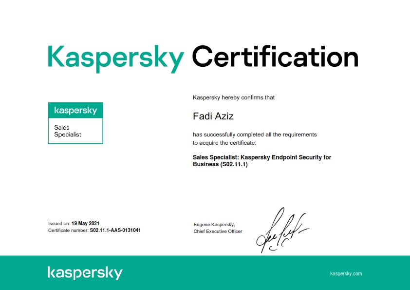 Smart Solutions  Kaspersky Certificate